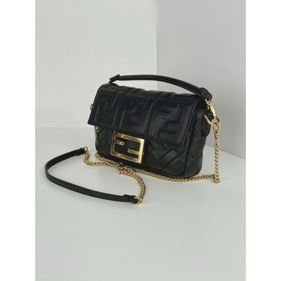 Fendi Mini Zucca Embossed Black Leather Baguette Satchel - Picture 1 of 16